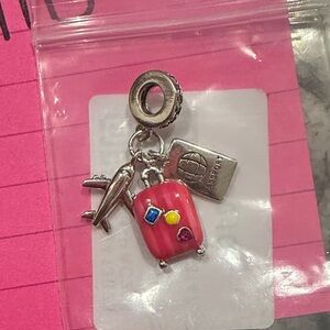 Travel Charm with Pink Suitcase and Passport